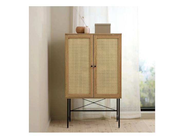 Selsey Highboard MOGEST, Highboard mit 2 Türen, Technorattan-Geflecht, Beige