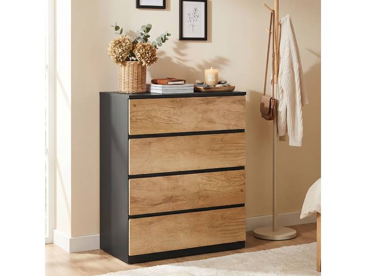 HOMCOM Commode 4 Tiroirs Bois Noir Chêne 60x40x80cm