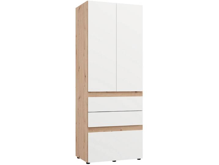 Drehtürenschrank HELSINKI weiss 2 Türen 3 Schubladen
