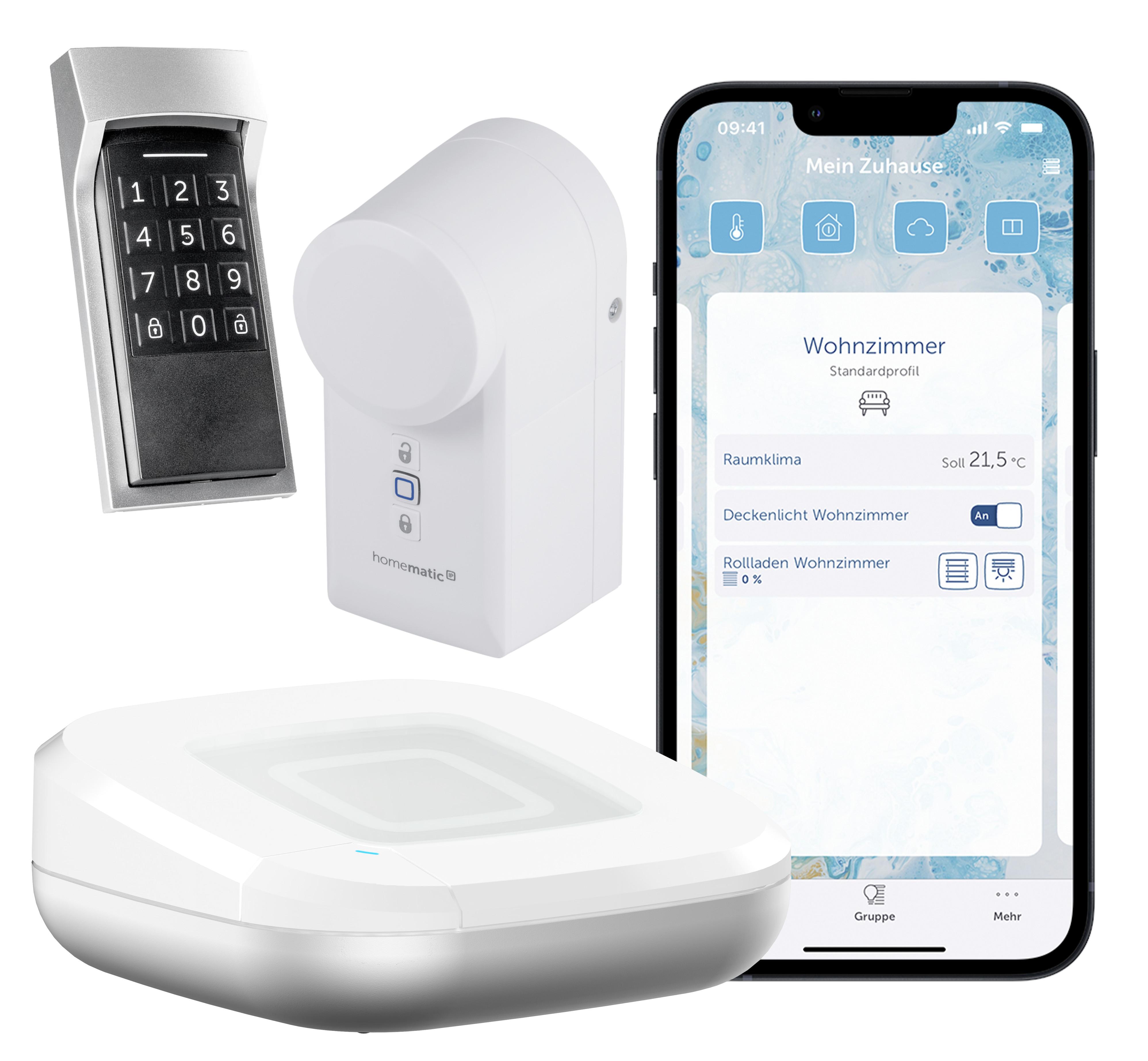 Homematic IP Starter Set, Türschlossantrieb HmIP-DLD & Access Point 2 HmIP-HAP2 +Keypad HMIP-HAP2 + türschloß + keypad