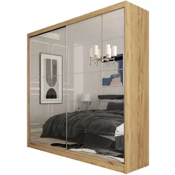 SCHWEBETÜRENSCHRANK FIORELLA 200/216/61 cm 2-türig mit Spiegel Eiche Artisan