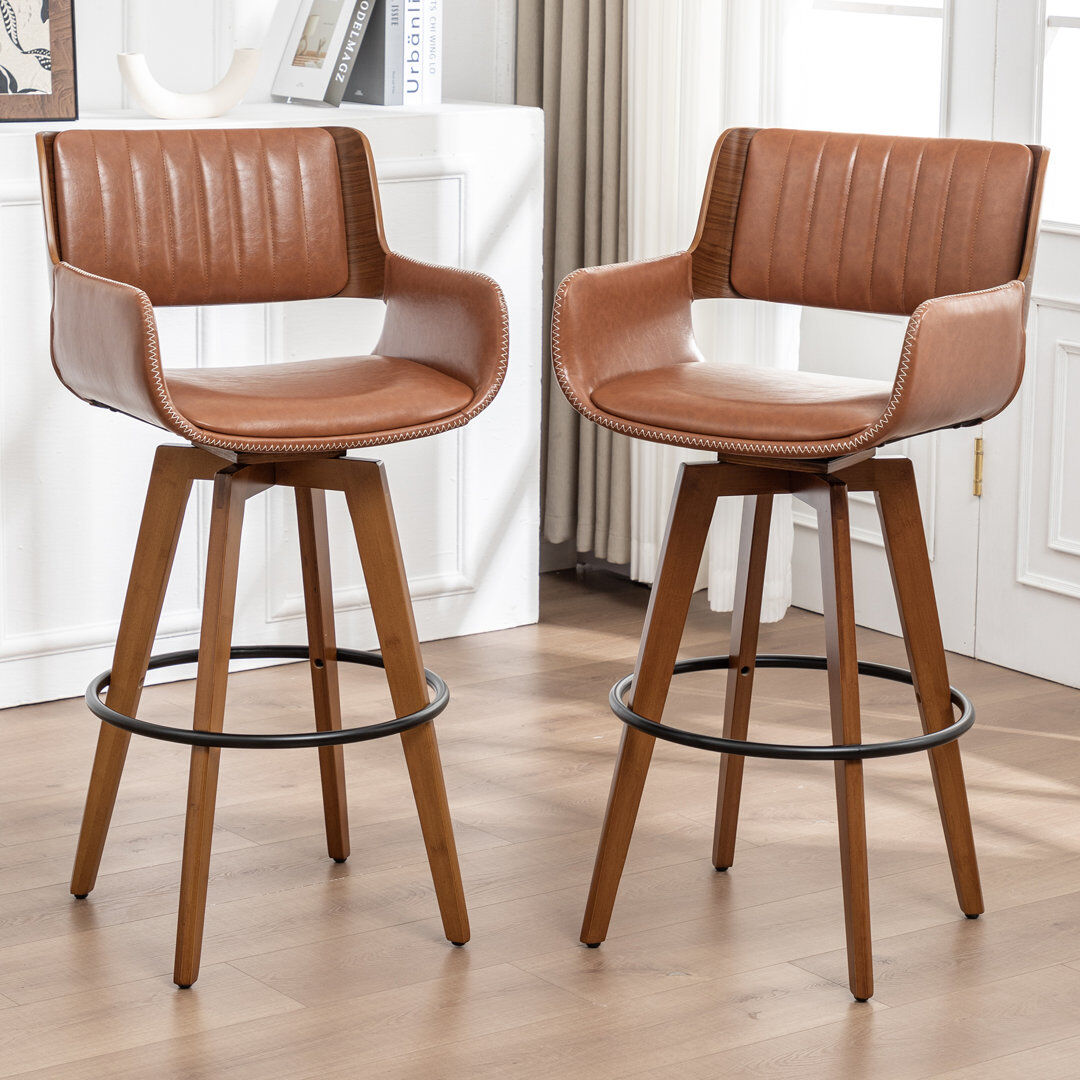 Blue Elephant Modern Faux Leather Upholstered Swivel Stools Brown Bar Stool (75.5cm Seat Height)