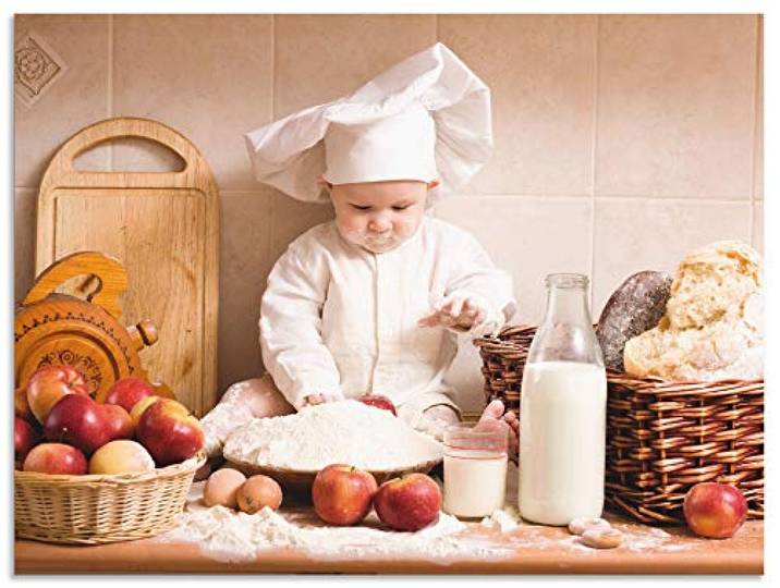 ARTland Wanddeko Wandbild Alu Verbundplatte für Innen & Outdoor Bild 80x60 cm Küchenbilder Koch Backen Landhausstil Kochen Baby Süß U1UD