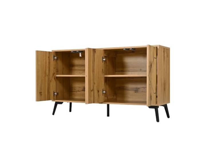 Sideboard 120x35x69cm mit Wellenmuster, 4 Türen & Rückprallmechanismus 120 x 35 x 68 cm, MDF + Spanplatte mit Holzfurnier, Push-Open-Funktion, Wellenmuster, 3 Türen, 6 Fächer