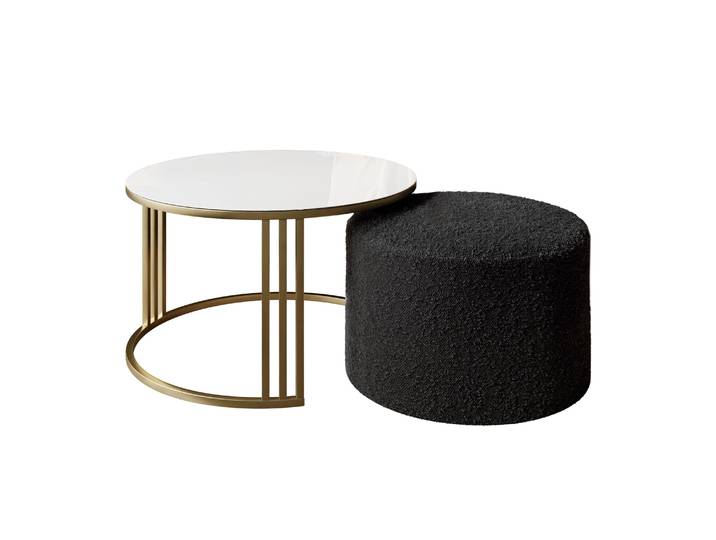 Couchtisch mit Hocker LORI GLASS gebürstetes Gold/weißes Glas, Coral 60