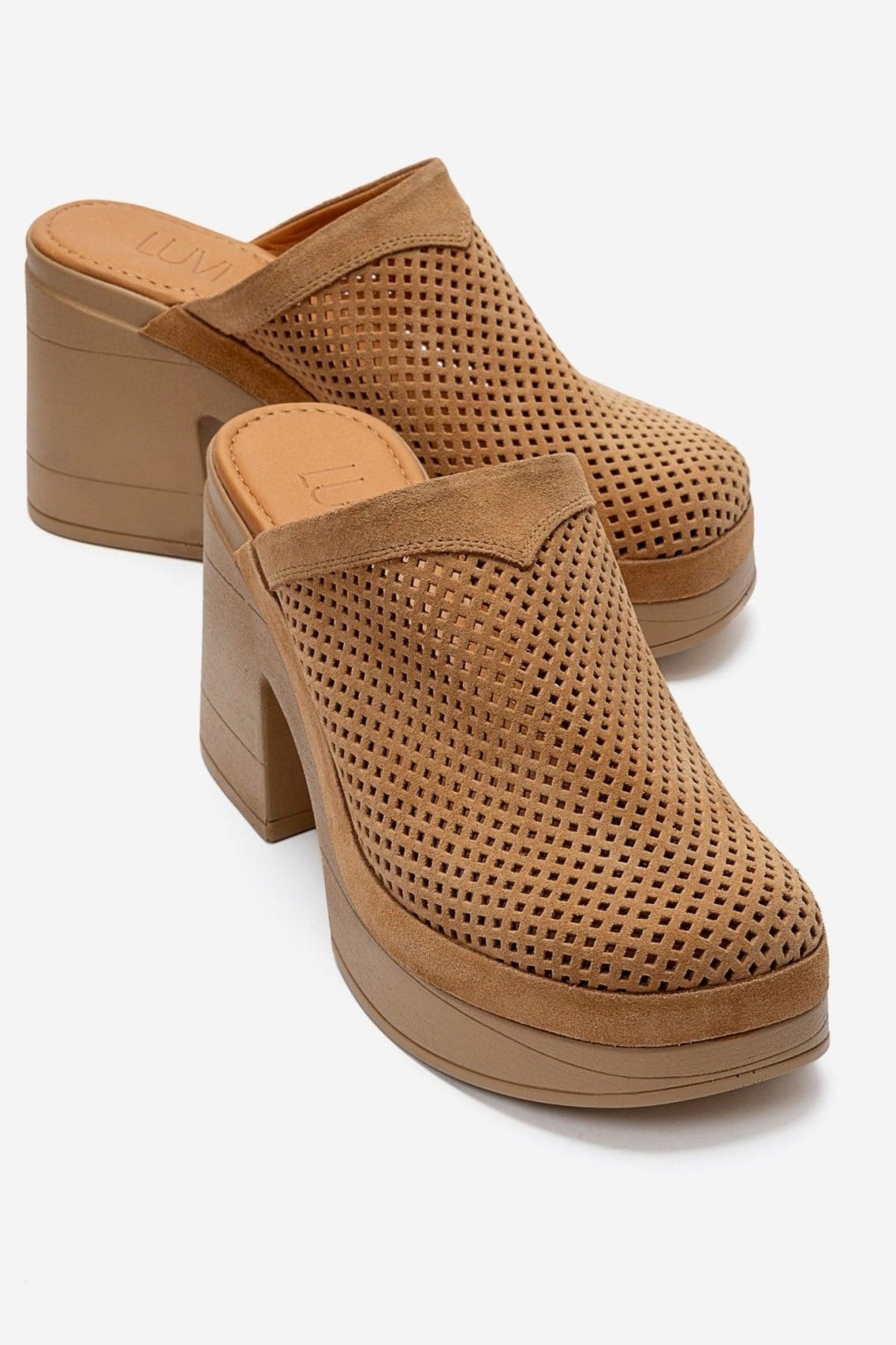 Dejas Leder-Sandale mit Plateausohle und Blockabsatz