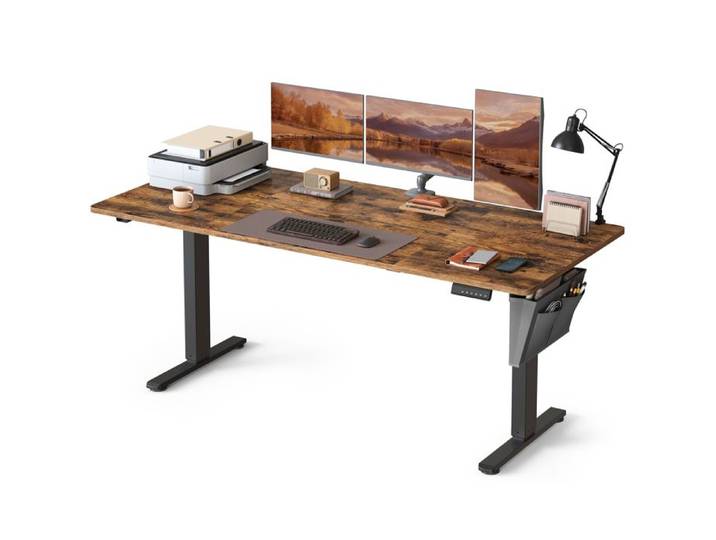 SONGMICS Bureau Électrique Réglable en Hauteur 180 x 80 cm Table Assis-Debout Fonction Mémoire 4 Hauteurs Marron Rustique