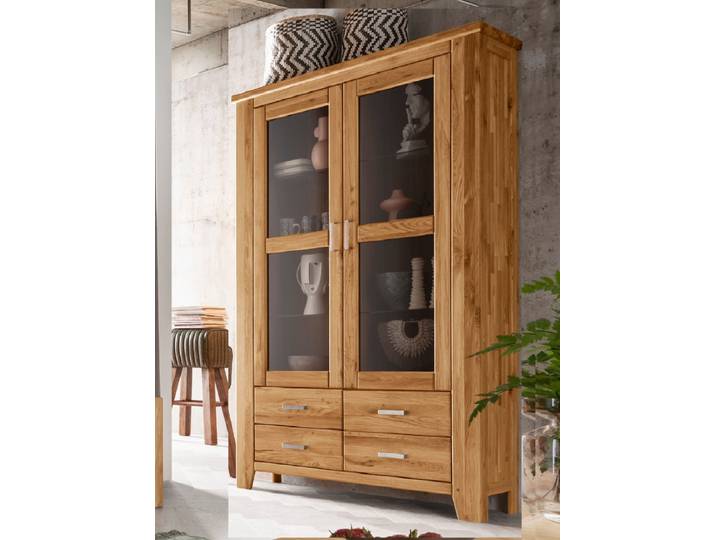 Glasvitrine LOFT aus massiver Wildeiche – Montierte Lieferung – 3%-Vorkasse-Rabatt