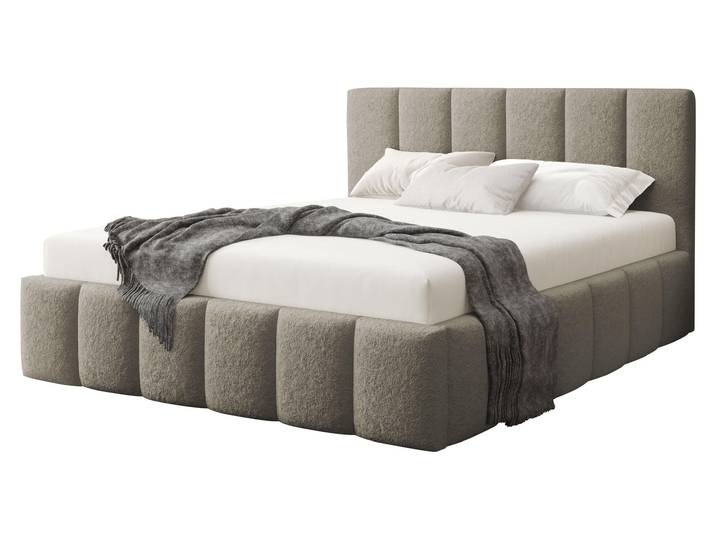 MIRJAN24 Polsterbett Lunaro Boucle, Doppelbett mit Bettkasten für die Bettwäsche, Leistenlattenrost aus Laubholz (Farbe: Lambi 03, Größe: 140x200 cm)