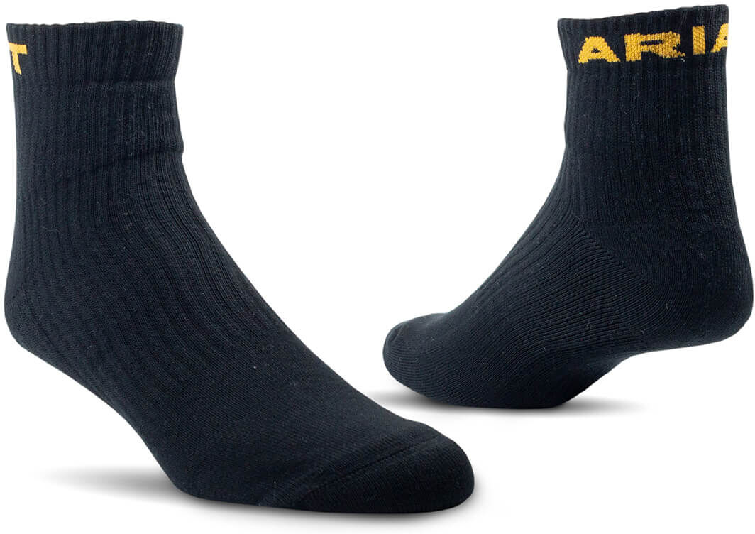 Premium Ringspun Cotton Quarter Crew Work Socks 3 Pair Pack in Black, Size: XL by Ariat