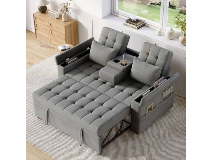 Canapé convertible lit avec dossier réglable canape lit 2 places convertible canapé Lounge avec rangements et porte-gobelet gris