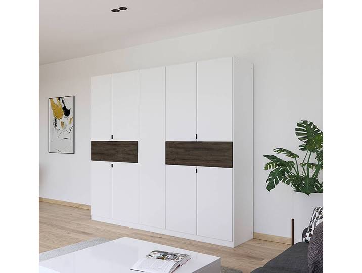Armoire Ticao 226cm Blanc/Blanc/Imitation chêne foncé