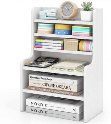 Costway Desktop Organizer 6-Tier Mini Storage Rack with 2 Removable Shelves-White