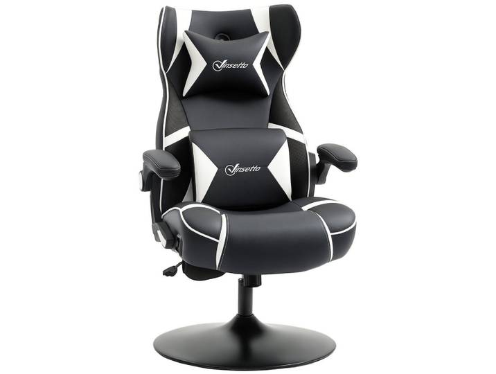 ComfortXL Gamingsessel De-05122 Mit Bluetooth-Lautsprechern & neigbarer Lehne Schwarz/Weiß, Weiß, Schwarz, Metall, 73x118x69 cm, Büromöbel, Bürostühle, Gaming-Sessel