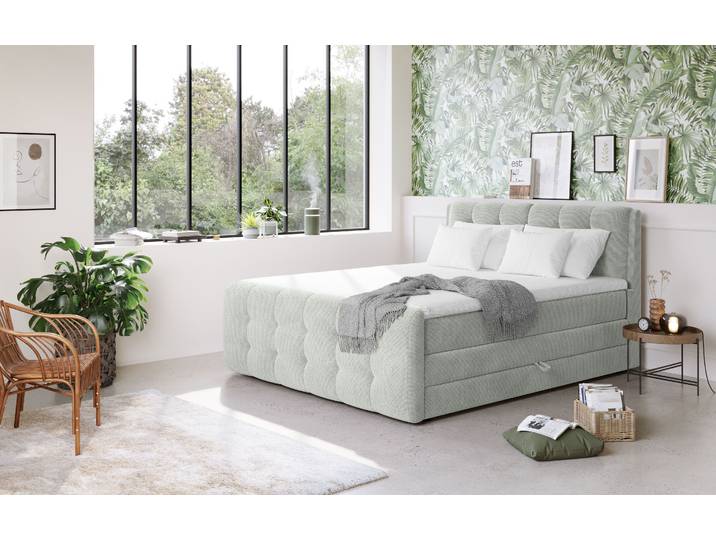 Boxspringbett, 161x228 cm, Polyester, Beige, Bettkasten & Topper, Cotta
