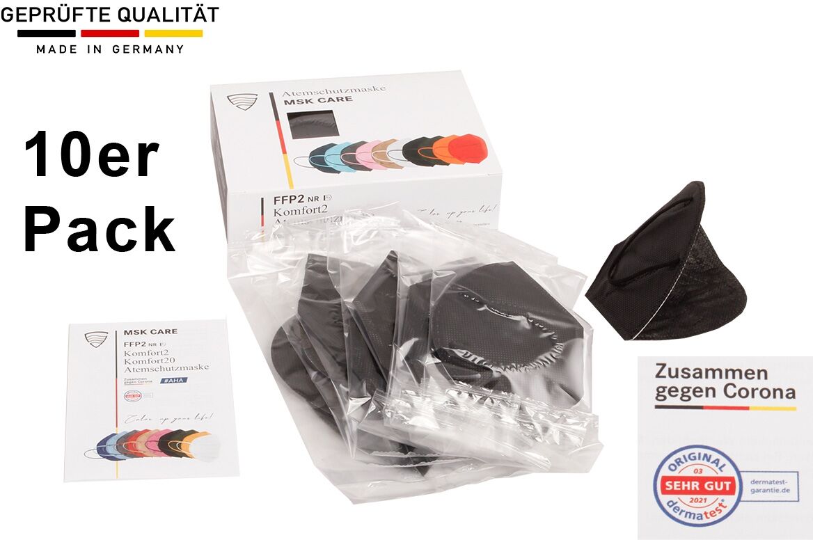 Axis Line 10 x FFP2 Maske schwarz MADE IN GERMANY Sparpack mit dermatest