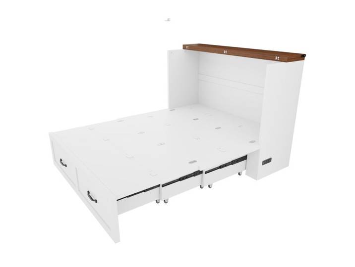 Lit pliant 140x200 cm avec rangement prise européenne cadre métal roulettes silencieuses lit escamotable blanc