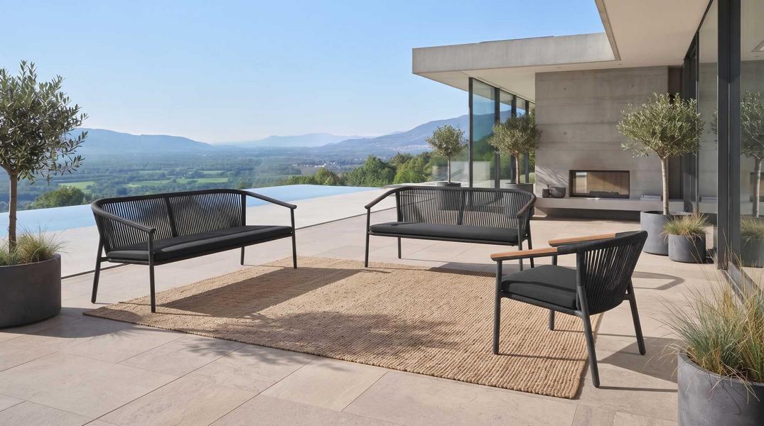 Gartenmöbel Set Sofa Sessel Schwarz Geflecht Terrasse Lounge