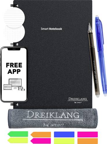 Dreiklang be smart 4270001452108 Wiederbeschreibbares Notizbuch mit Planer liniert, Punktraster Schwarz 50 Blatt DIN A5