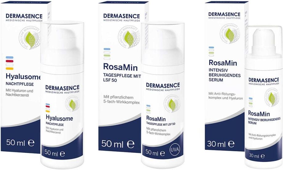 Dermasence Hyalusome Nachtpflege & RosaMin Tagespflege + Serum