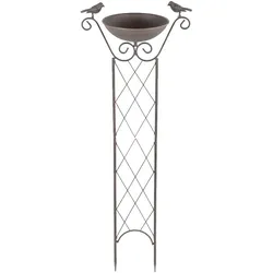 Pflanzschale Blumentopf Garten Rankhilfe Vogelskulptur braun Metall H 82cm