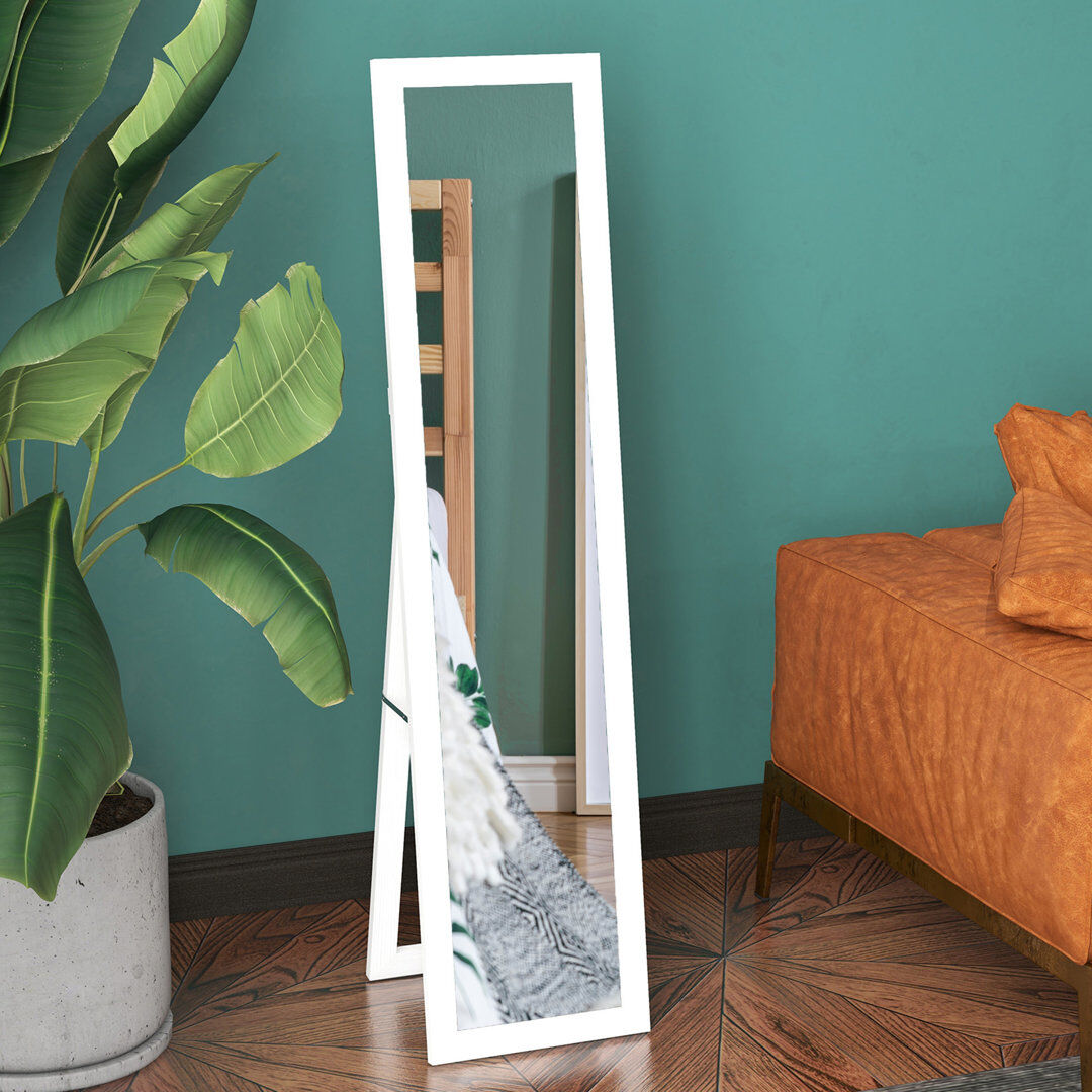 17 Stories Mahalet Rectangle Freestanding Full Length Mirror with Hooks White 157cm H X 40cm D