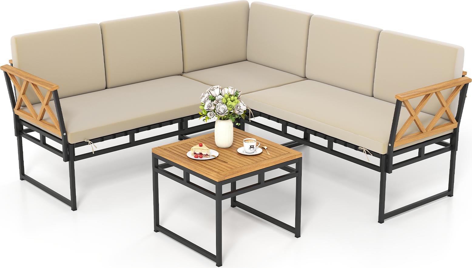 COSTWAY Lounge Möbel Outdoor, 4-tlg. Gartenmöbel Set mit Sofa & Tisch, Gartensofa Sitzgruppe Balkonmöbel Terrassenmöbel inkl. Sitz- & Rückenkissen