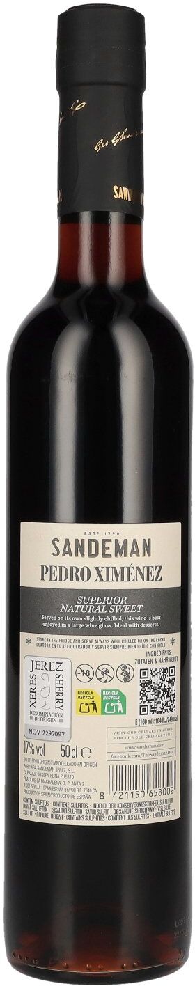 Sandeman PEDRO XIMÉNEZ Superior Natural Sweet Sherry Jerez 17% Vol. 0,5l
