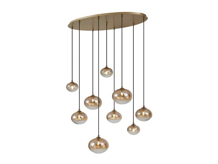 Suspension art déco or verre ambré 9 lampes