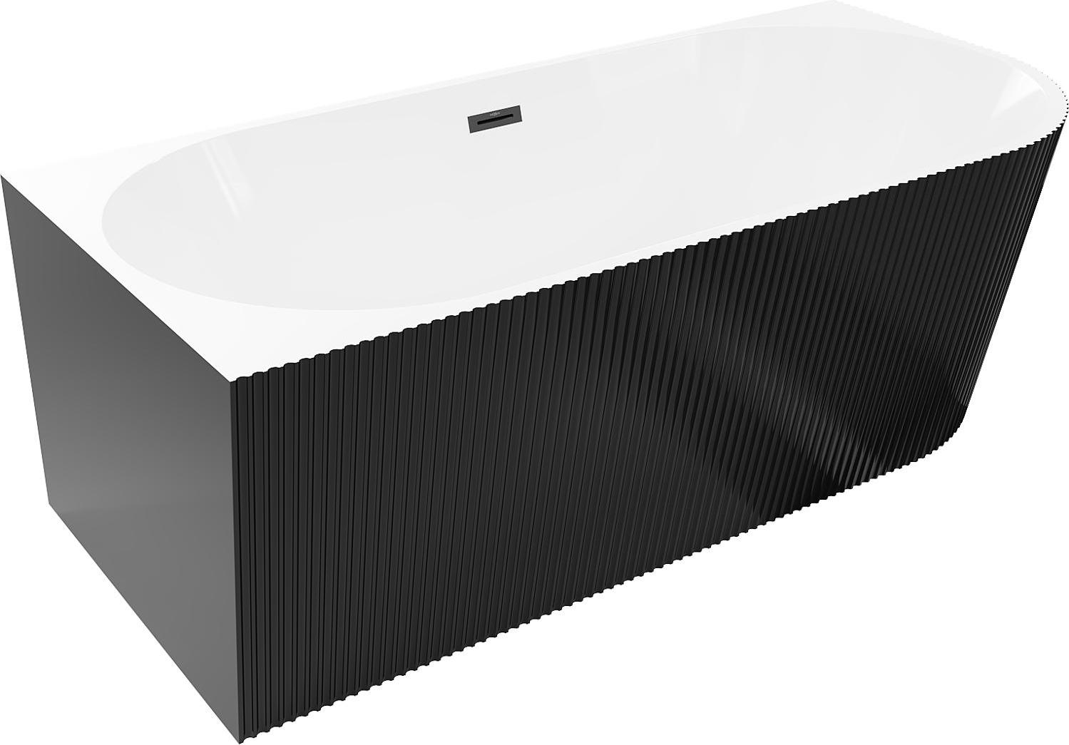 Mexen Silo freistehende Eckbadewanne links mit Riffelung 170 x 80 cm, weiß/schwarz, Überlauf schwarz - 52891708075L-70