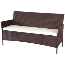 PROREGAL 3-Sitzer Poly-Rattan Gartenbank Halden | HxBxT 82x154x60cm | Sitzbank Bank | Braun-meliert | Kissen Creme