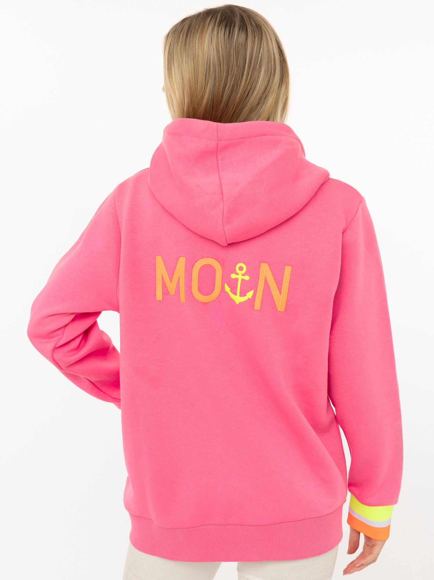 Kapuzensweatjacke ZWILLINGSHERZ "Rahel", Damen, Gr. XXL, pink (neonpink), Sweatware, Obermaterial: 50% Baumwolle, 50% Polyester, bedruckt, unifarben, hüftbedeckend, ohne Ausschnitt, Rippbündchen kontrastfarben, Sweatjacken Kapuzensweatjacke, Langarm, Kapu