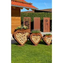 Badeko Herz-Holzregal in Edelrostoptik - 75 cm hoch