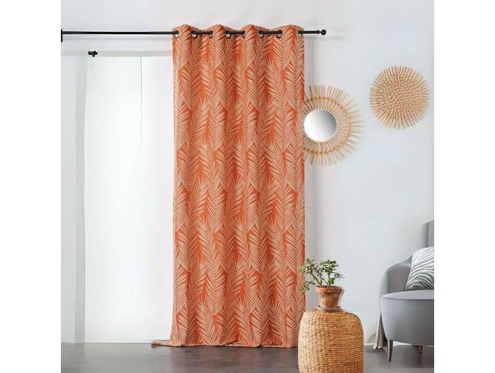 Rideau imprimé feuille de palmier coton orange 140x240 cm