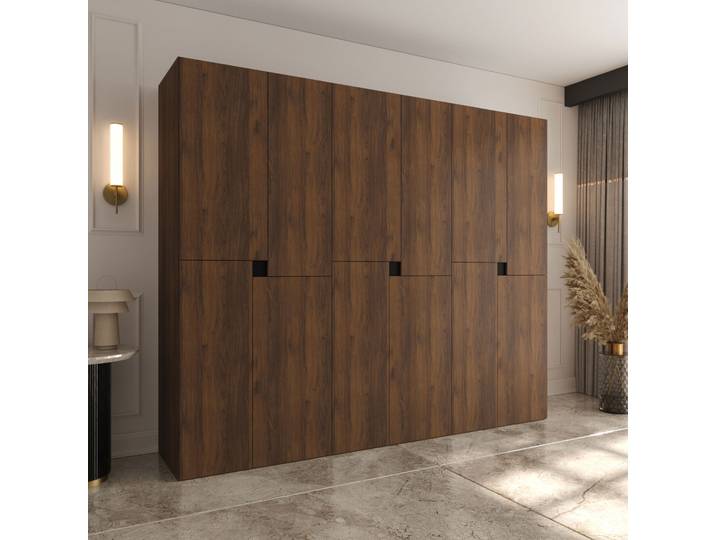 Drehtürenschrank / Kleiderschrank Farbe: Walnuss Warmia 12 Drehtüren 9 Fächer 3 Kleiderstangen 240 x 52 x 203 cm hochwertig Verarbeite