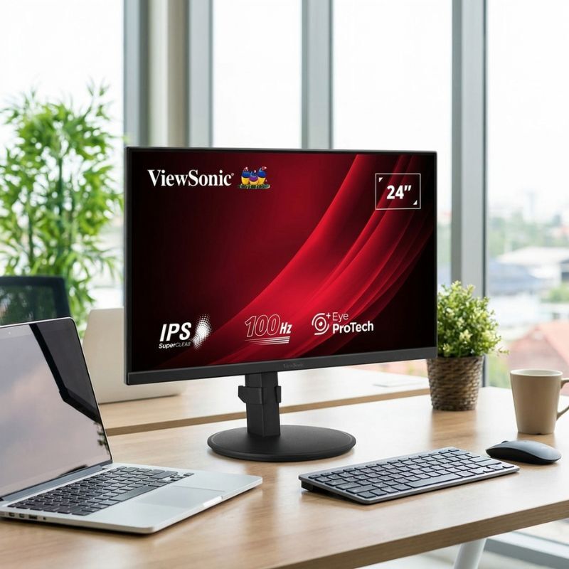 ViewSonic VG2408A Écran IPS 24'' Écran Full HD de 24 pouces avec dalle IPS, socle ergonomique et connectique polyvalente pour un travail confortable