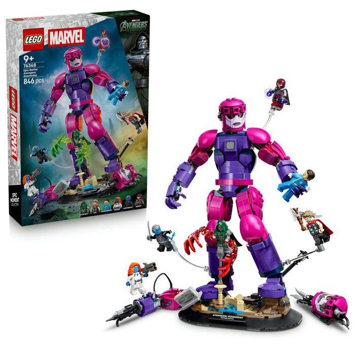 LEGO Marvel 76348 De Legendarische Strijd van de Avengers: Doomsday bouwset met 6 minifiguren en articulerende Sentinel-figuur