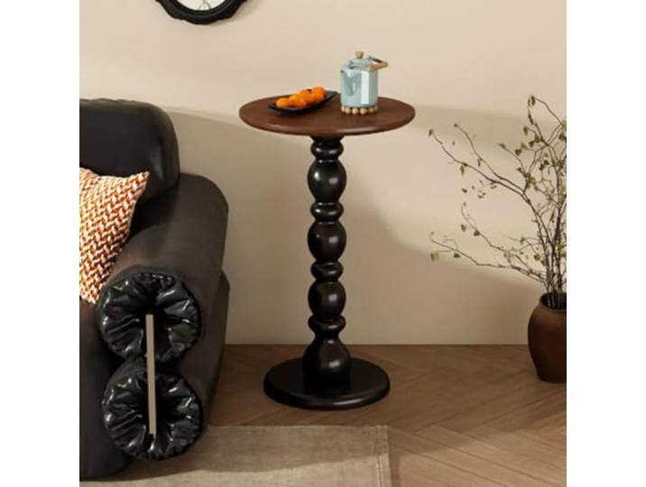 HLDJYLZS Runder Massivholz-Couchtisch, Französischer Vintage-Stil Massivholz-Konstruktion, rundes Design, französischer Vintage-Stil, Retro-Möbel, Couchtisch für kleine Räume, Wohnzimmer
