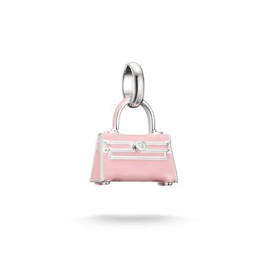 Charm-Einhänger THOMAS SABO "Charm Handtasche - Connect", rosa (silberfarben, rosa, kristallweiß, kristallweiß), Charms, Damen, Silber 925 (recycelt), mit Zirkonia (synth.) - Emaille