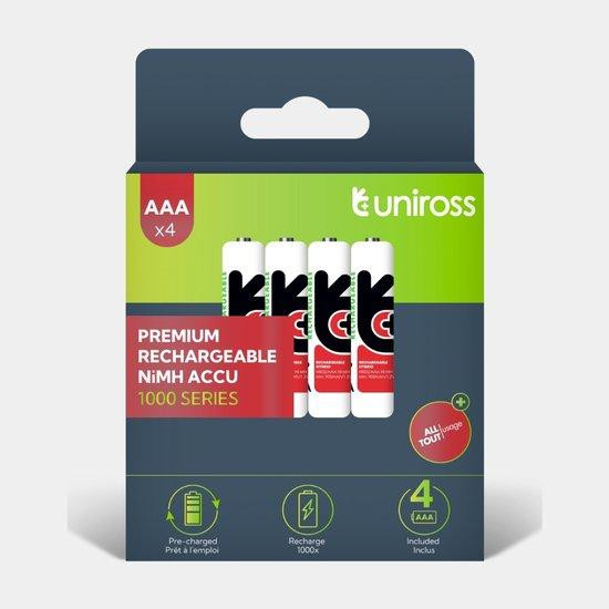 Uniross NiMH Hybrio AAA/HR03 1.2V 1000 mAh oplaadbare batterijen 4 stuks