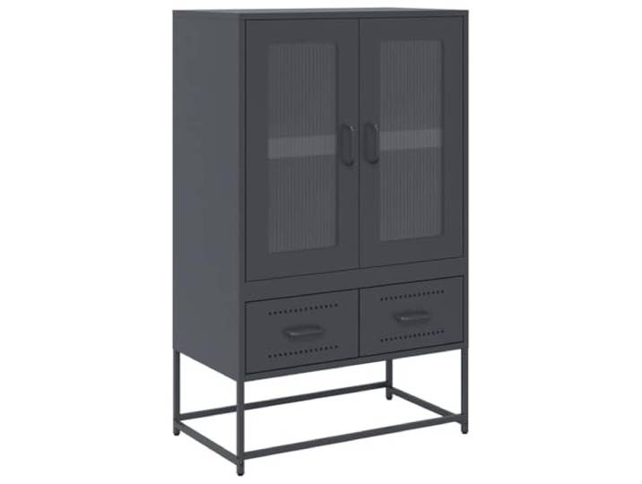 Fisinber Highboard Anthrazit 68x39x111,5 cm Metall Schrank mit Türen Stabiler Metallschrank in Anthrazit mit 4 Fächern und 2 Schubladen für Wohnzimmer, Flur oder Büro.