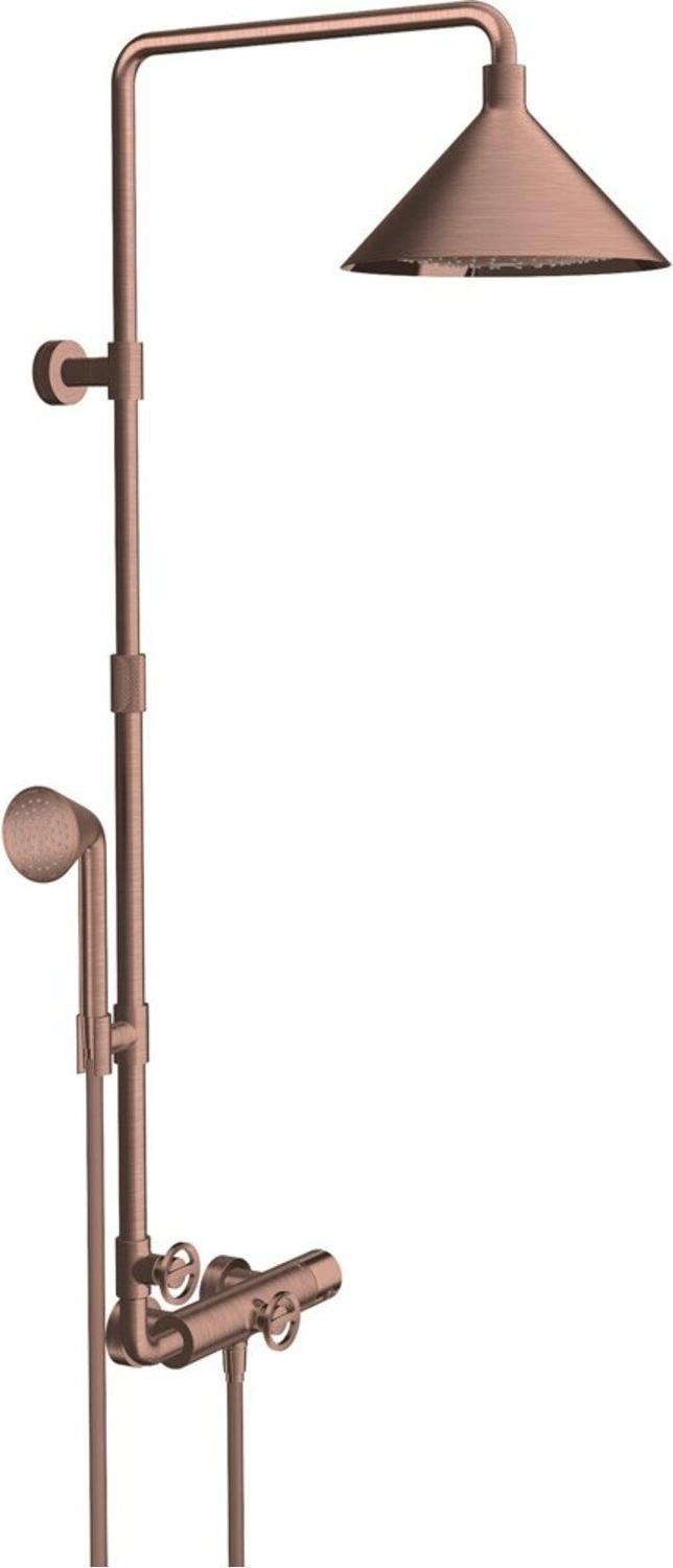 Axor Doucheset AXOR FRONT DN 15 met thermostaat en 2jet douchekop, geborsteld roodgoud, bruinrood