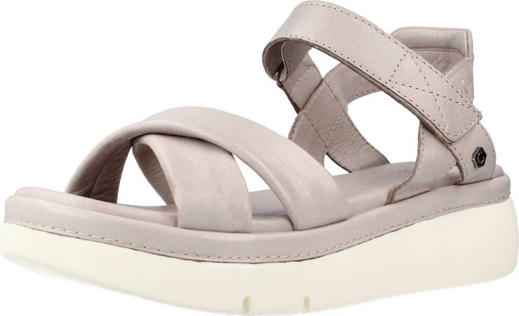 Beige Leder Sandalen mit Klettverschluss und gekreuzten Riemen Modell 68596C