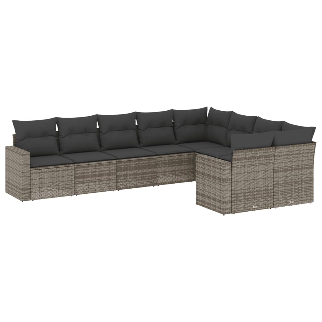 Garten-Sofagarnitur, modular, 9-teilig, PE-Rattan & pulverbeschichteter Stahl, Grau, mit Stauraum, UV-beständig, 9x Sitzkissen dunkelgrau waschbar