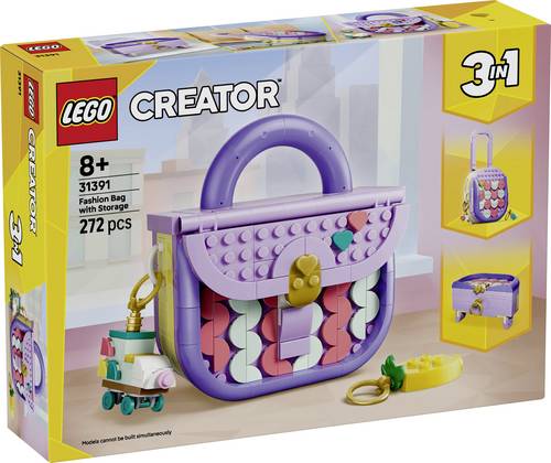 31391 LEGO CREATOR Modische Tasche mit Staufach Bauspielzeug für Kinder 3 Bauoptionen: Handtasche, Koffer oder Schatulle