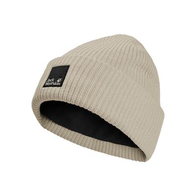 Beanie JACK WOLFSKIN "PERGAMON BEANIE", Damen, Gr. L, beige (oyster), Polyester, Mützen Beanie, Strickmütze, winddicht, warm