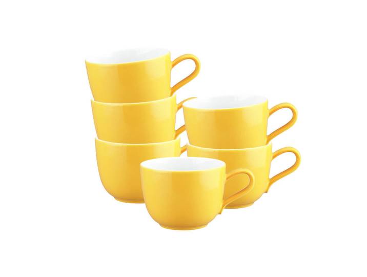 Seltmann Weiden Kaffeetassen Liberty Pure Colors Yellow Glow 260 ml 6er Set, Gelb, Keramik, 0.26 L, Rund, Geschirr, Tassen, Kaffeetassen