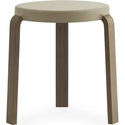 Tap Hocker sandfarbig mit Beinen aus Nussholz