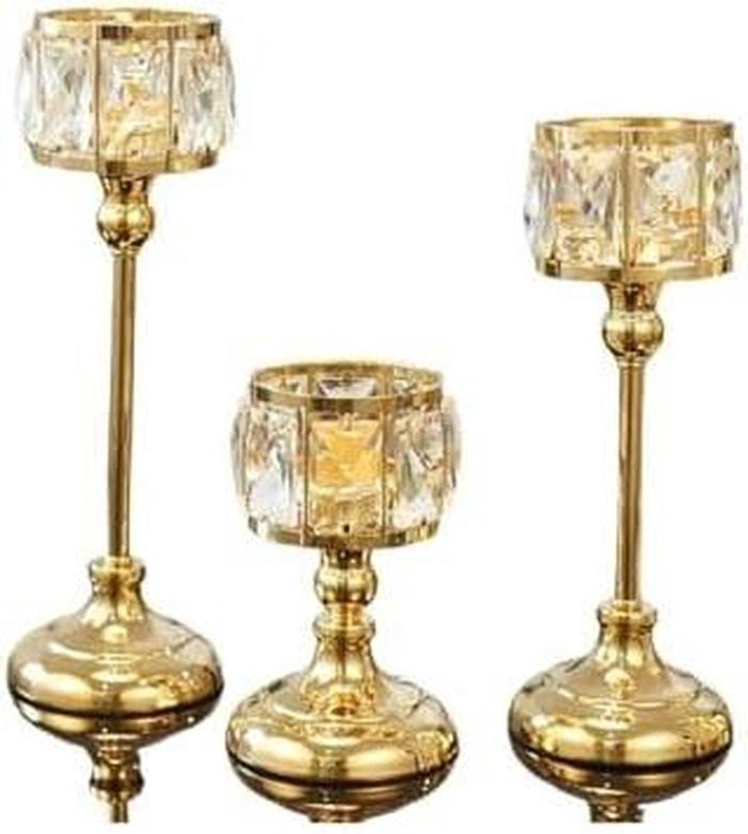 Set van 3 zilverkleurige glazen kaarsenhouders voor tealights