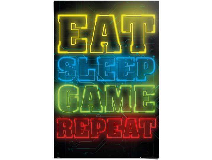 Poster REINDERS Poster Zocken Eat sleep game repeat , bunt (farbe bild(er): mehrfarbig), B:61cm H:91,5cm, Papier, Bilder, Poster
